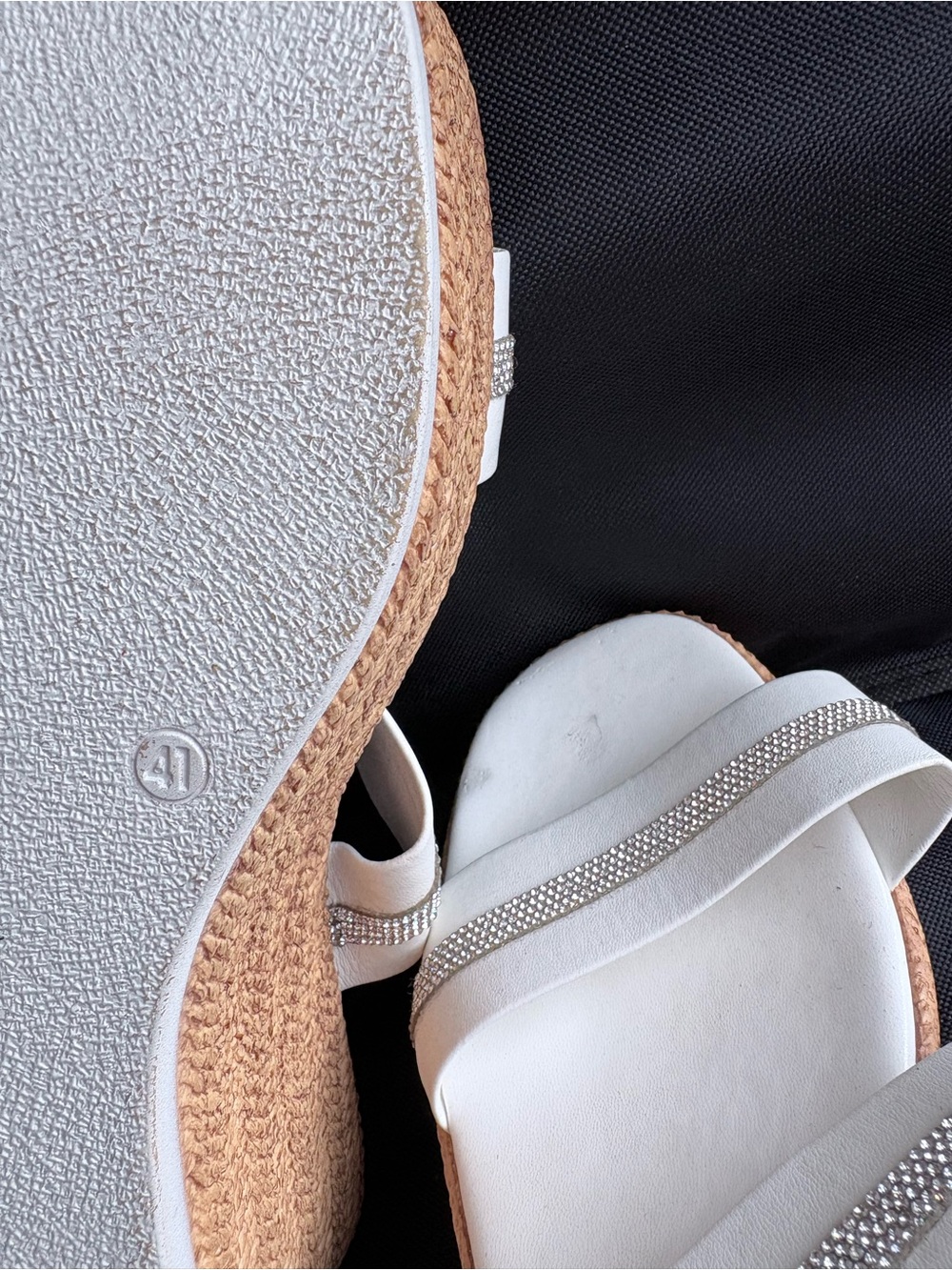 Italian Shoemakers White Wedge Sandals with Rhinestone Straps - Picture 4 of 5